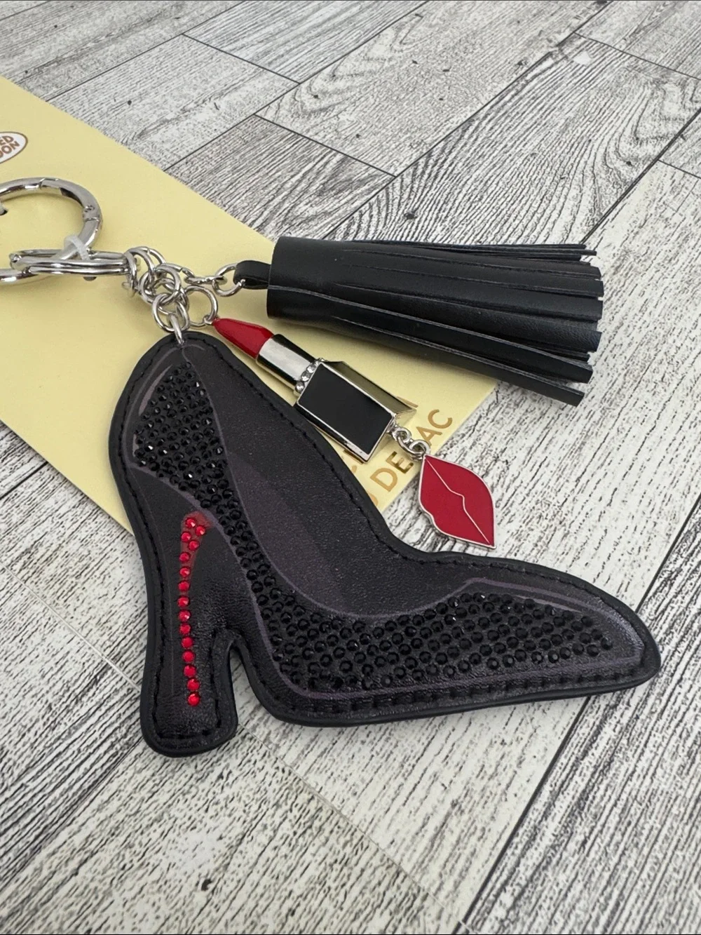 Skinnydip Black Heel & Lipstick Tassel Bag Charm/Keychain NWT